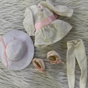 Vintage 1999 madeleine doll white pink dress complete with hat and shoes